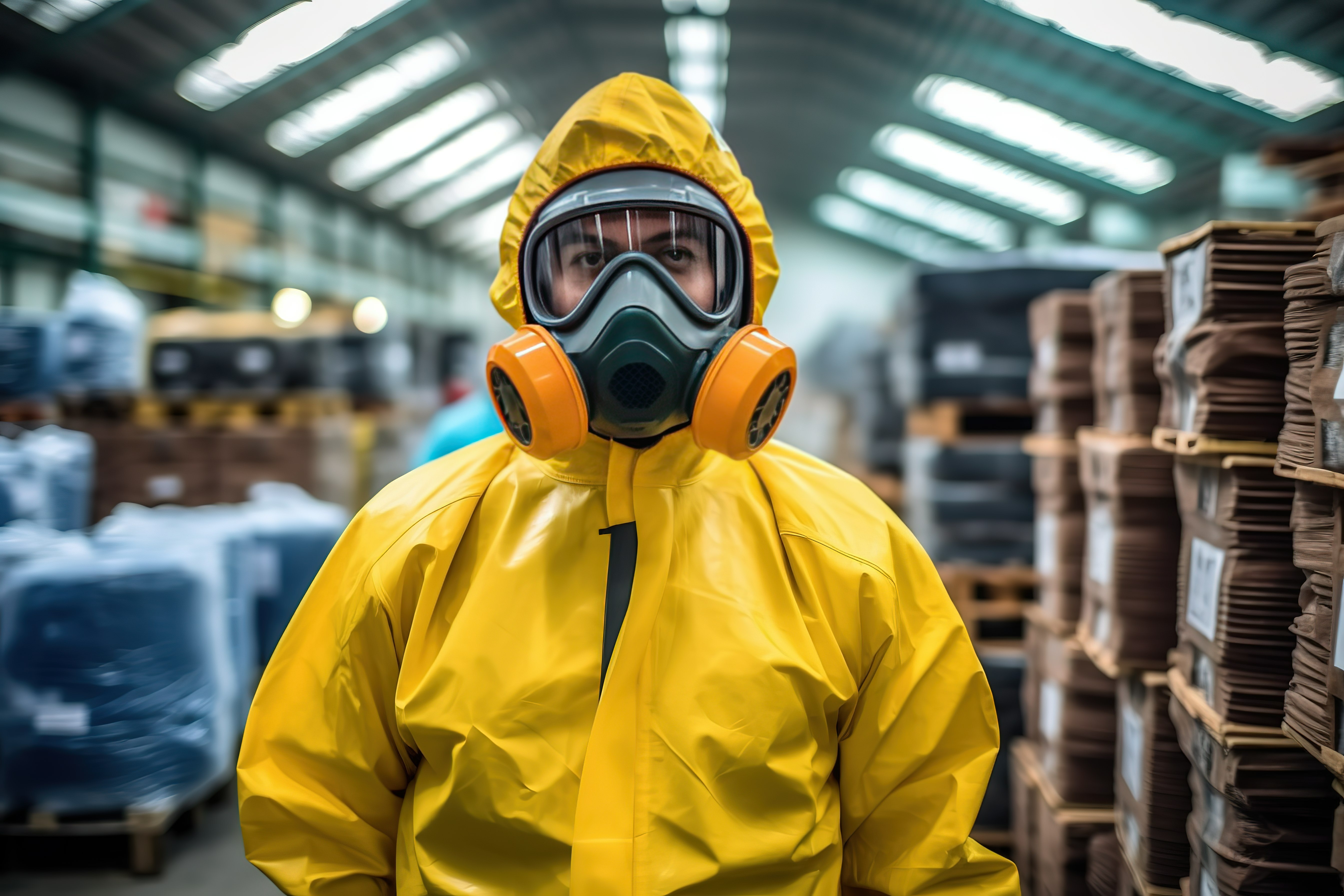 person in yellow hazmat suit