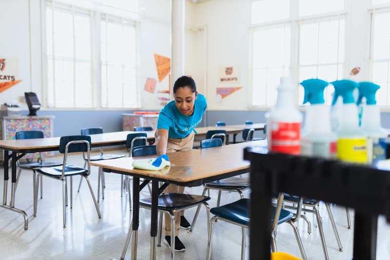 cleaning school setting